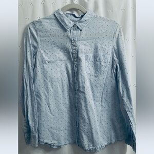 OLD NAVY WOMENS BUTTON DOWN BLUE COTTON BLOUSE NAVY STARS